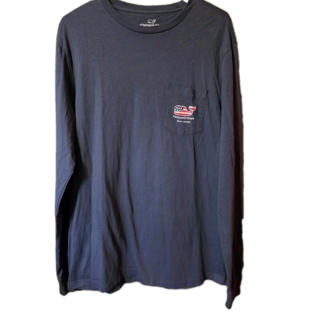 Vineyard Vines Mens Small Navy Blue Door County Long Sleeve Pocket T-Shirt